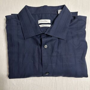 NWoT Calvin Klein Navy Blue Dress Shirt: 18.5 34x35 Non Iron Woven Pattern